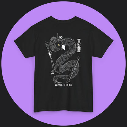 Unisex Heavy Cotton Tee - Summit Saga Text Front and Snow Devil Back