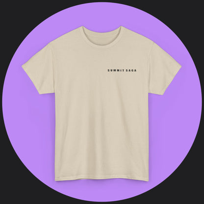 Unisex Heavy Cotton Tee - Summit Saga Text Front and Snow Devil Back