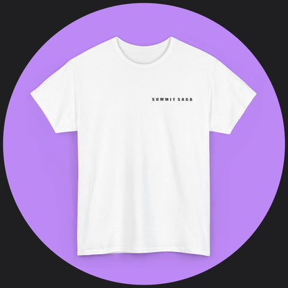 Unisex Heavy Cotton Tee - Summit Saga Text Front and Snow Devil Back